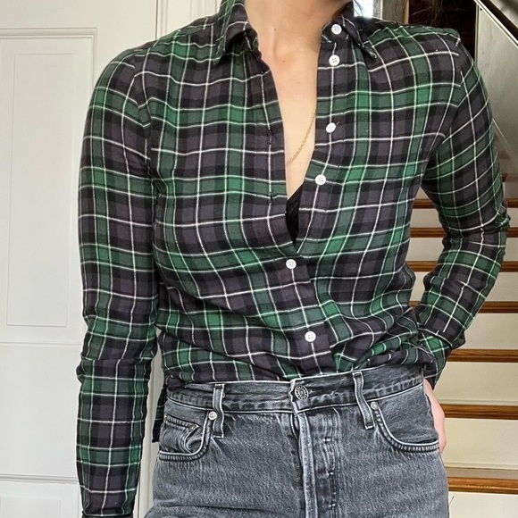 Elizabeth and James Plaid Flannel Button Down in Green/Blue - Picture 8 of 8